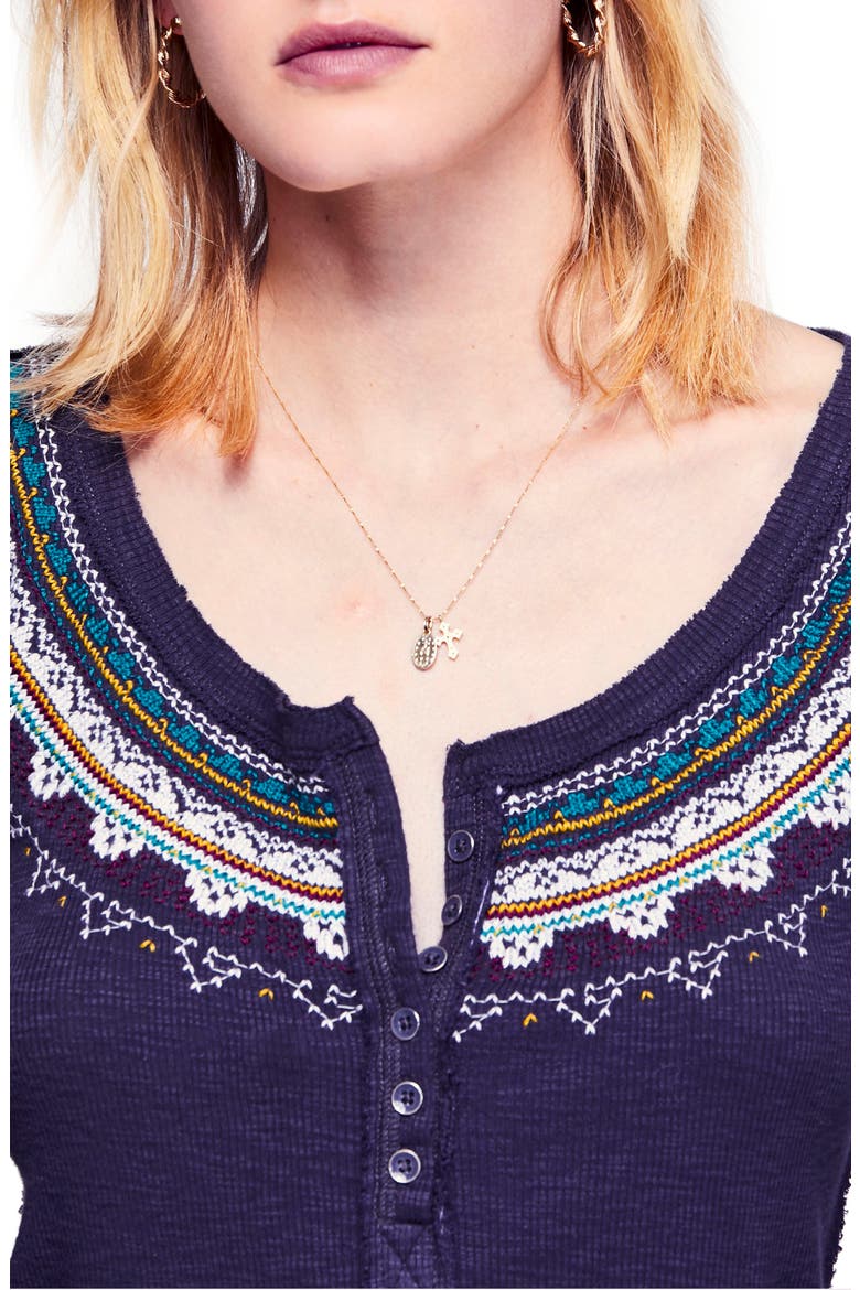 Fair Isle Thermal Henley Top, Alternate, color, BLACK