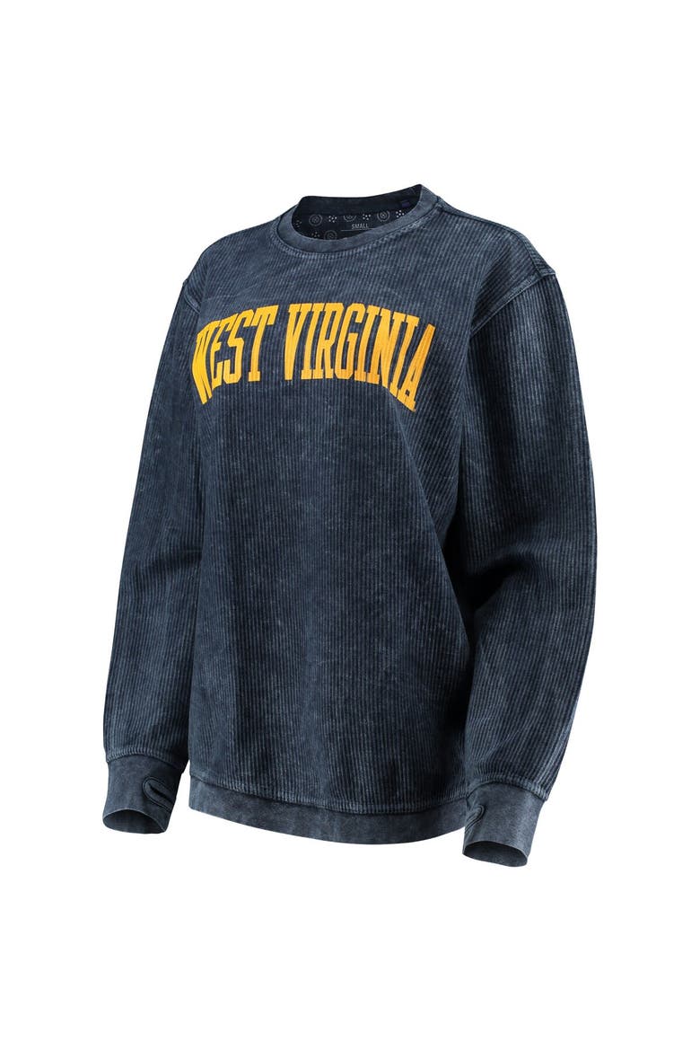 Women's Pressbox Navy West Virginia Mountaineers Comfy Cord Vintage Wash Basic Arch Pullover Sweatshirt, Alternate, color, Navy