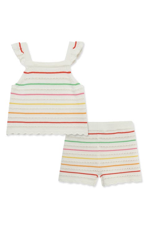 Stripe Cotton Pointelle Knit Tank & Shorts Set (Baby)