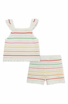 Little Me Stripe Cotton Pointelle Knit Tank & Shorts Set