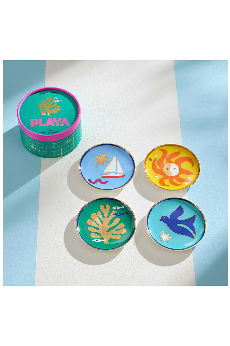 Playa Coaster Set, Alternate, color, Blue / Yellow / Green / Orange
