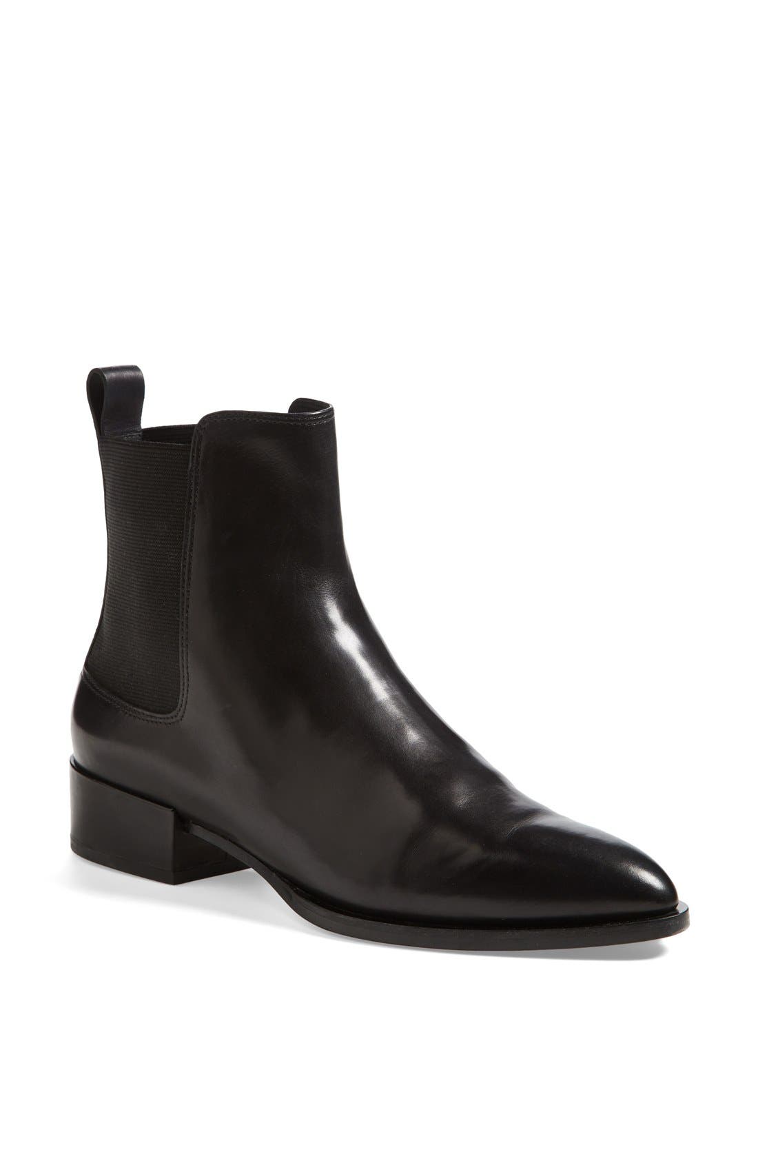 'Yarmon' Almond Toe Calfskin Leather Chelsea Boot, Main, color, BLACK