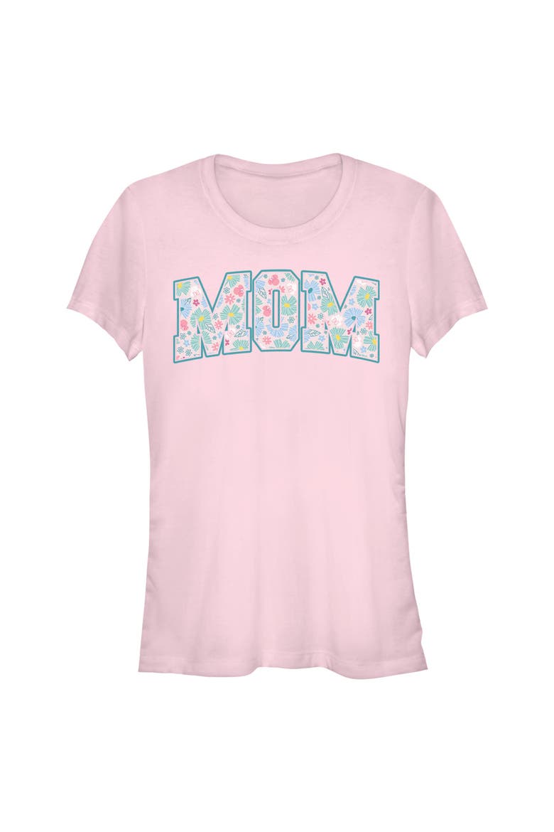 Junior's Minnie Mouse Mom Collegiate Pastel Flowers  Graphic T-Shirt, Main, color, Light Pink