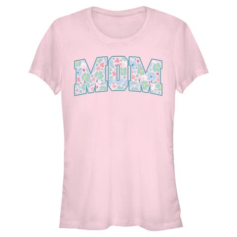 Junior's Minnie Mouse Mom Collegiate Pastel Flowers  Graphic T-Shirt