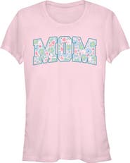 Minnie Mouse Junior's Mom Collegiate Pastel Flowers Short Sleeve Graphic T-shirt