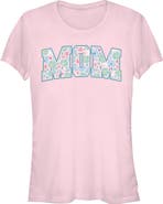 Minnie Mouse Junior's Minnie Mouse Mom Collegiate Pastel Flowers Graphic T-Shirt
