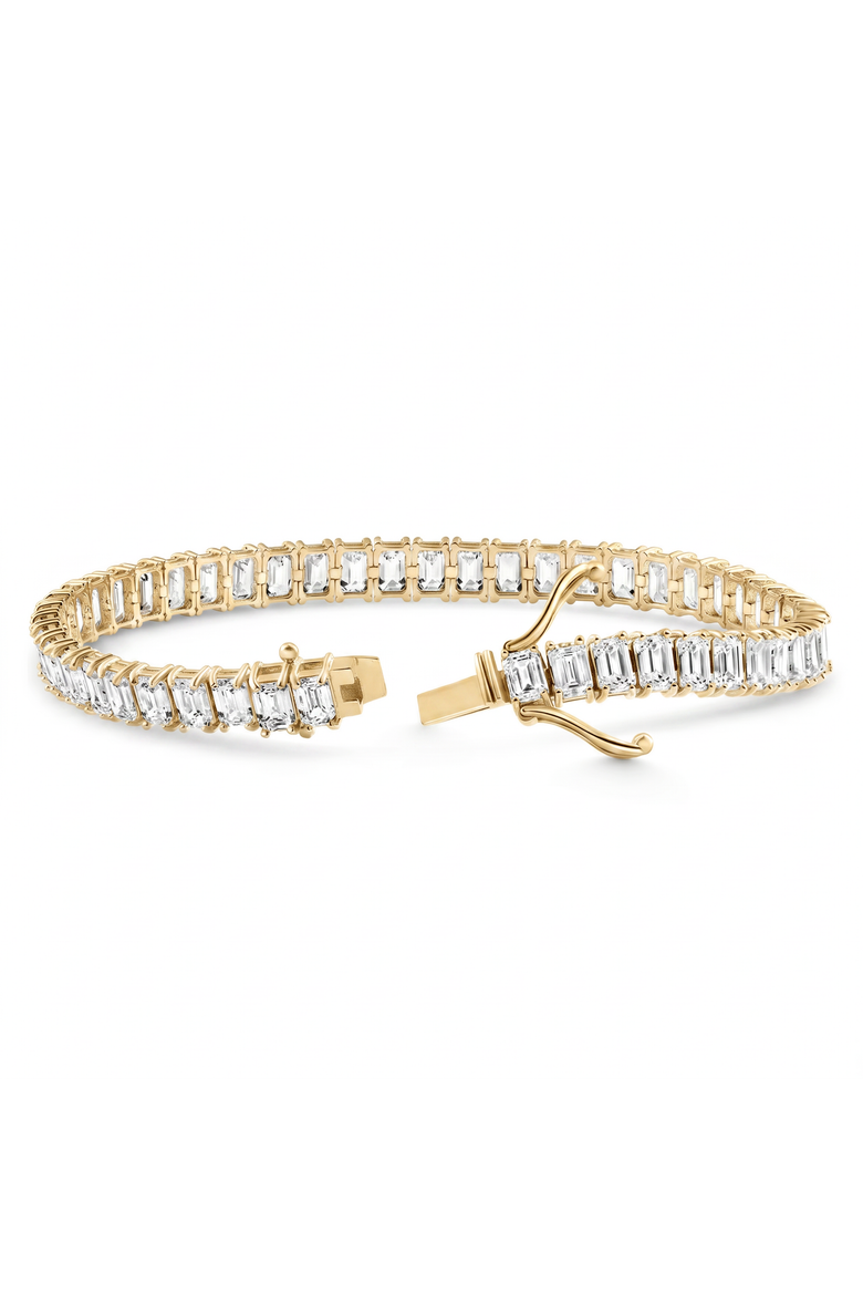 20Ct Emerald Cut Diamond Tennis Bracelet 14k Gold 7" Lab Grown, Alternate, color, 14k Yellow Gold