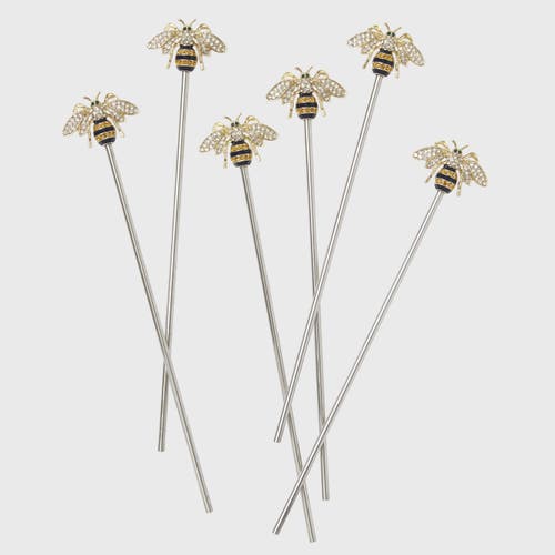 Joanna Buchanan Stripey Bee Swizzle Sticks In Gold