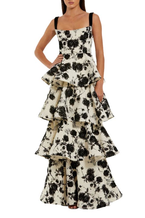 Floral Boucle Tiered Ruffle Gown