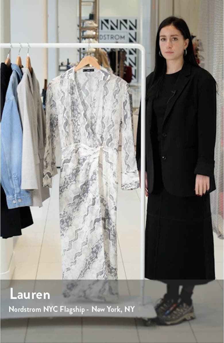 Snakeskin Print Long Sleeve Wrap Shirtdress, sales video thumbnail