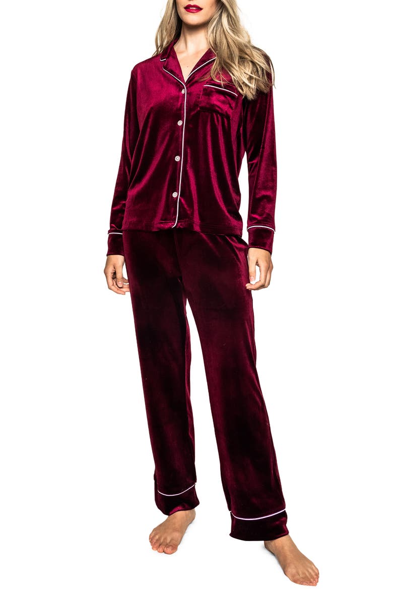 Women's Velour Pajamas, Main, color, GARNET
