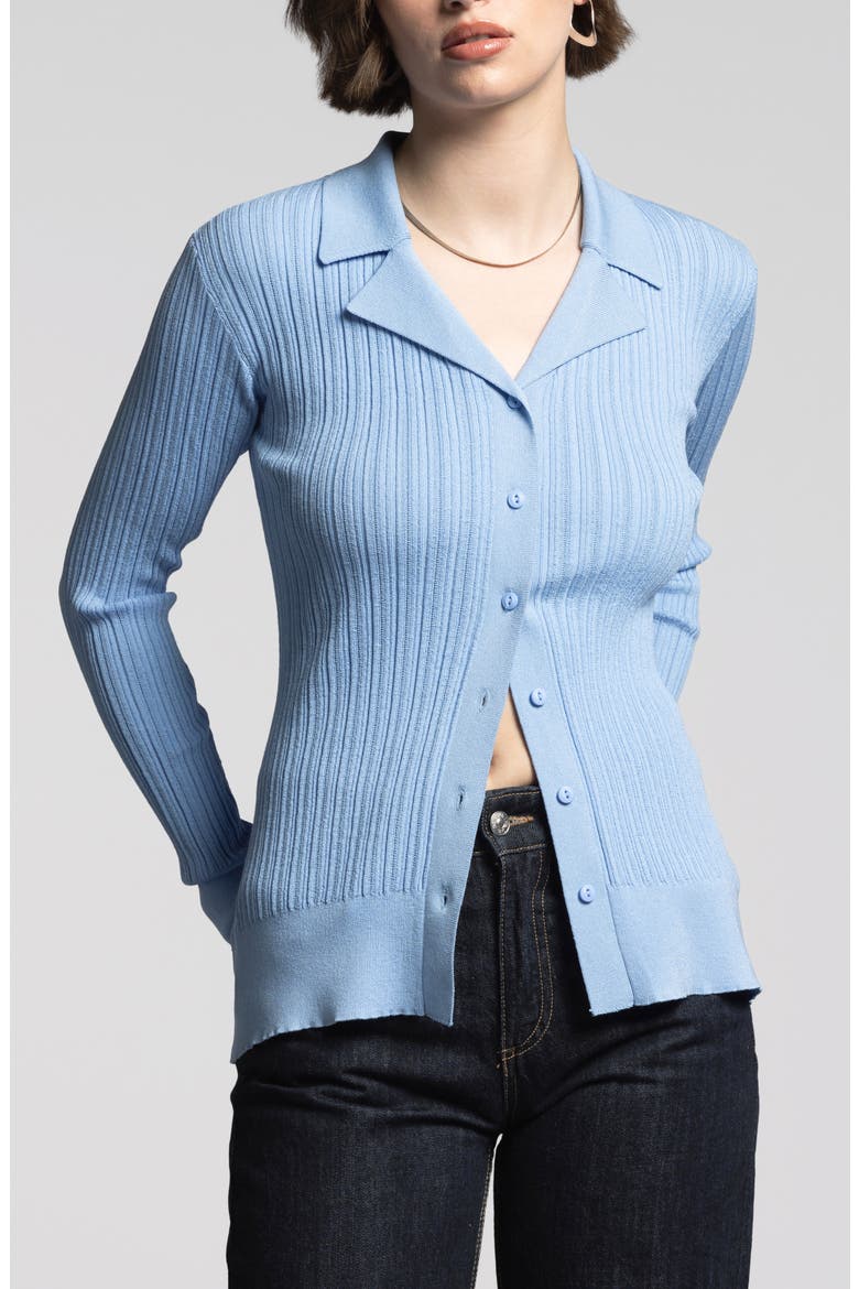 Allison Rib Button-Up Top, Main, color, BRIGHT BLUE