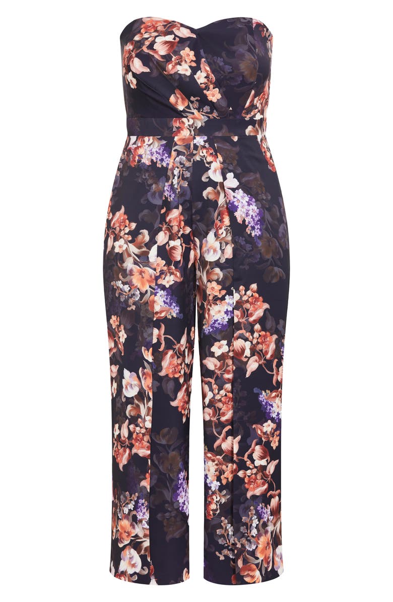 City Chic Fiona Floral Print Jumpsuit, Alternate, color, Navy Print