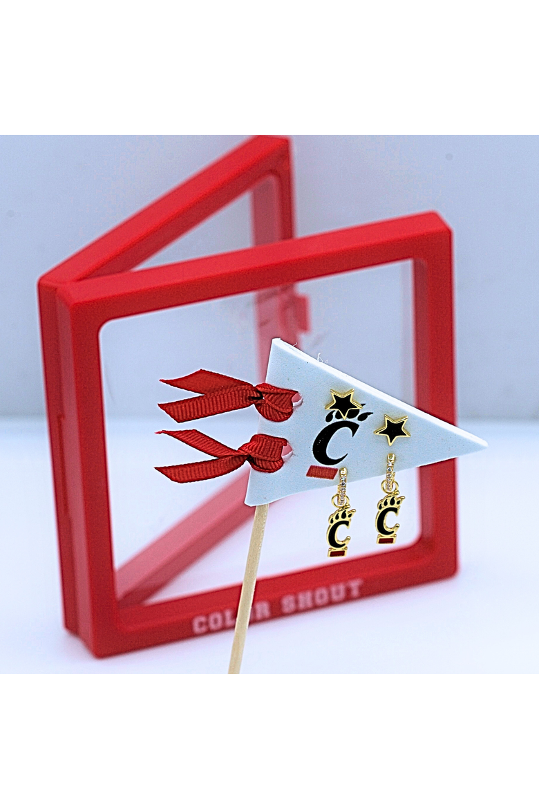 University Of Cincinnati Pennant Pair Earring Set, Alternate, color, Yellow Gold
