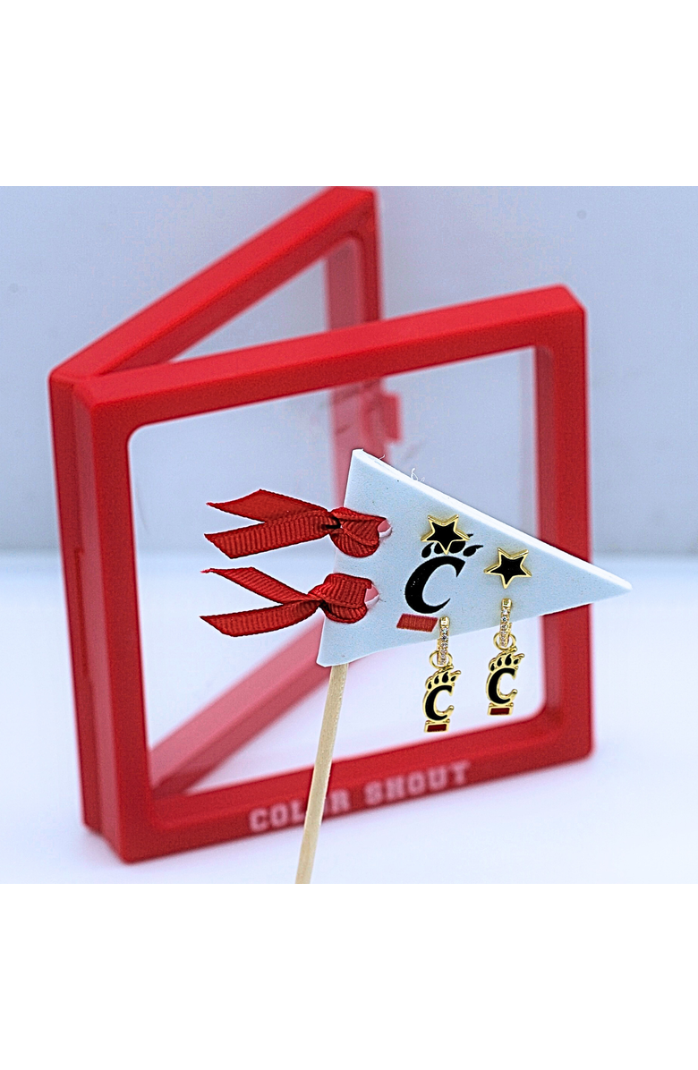 Color Shout University Of Cincinnati Pennant Pair Earring Set, Alternate, color, Yellow Gold