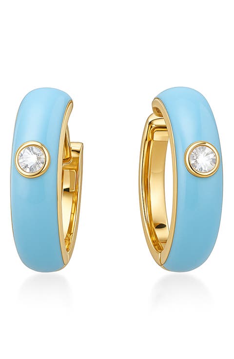 Gemstone & Enamel Huggie Hoop Earrings