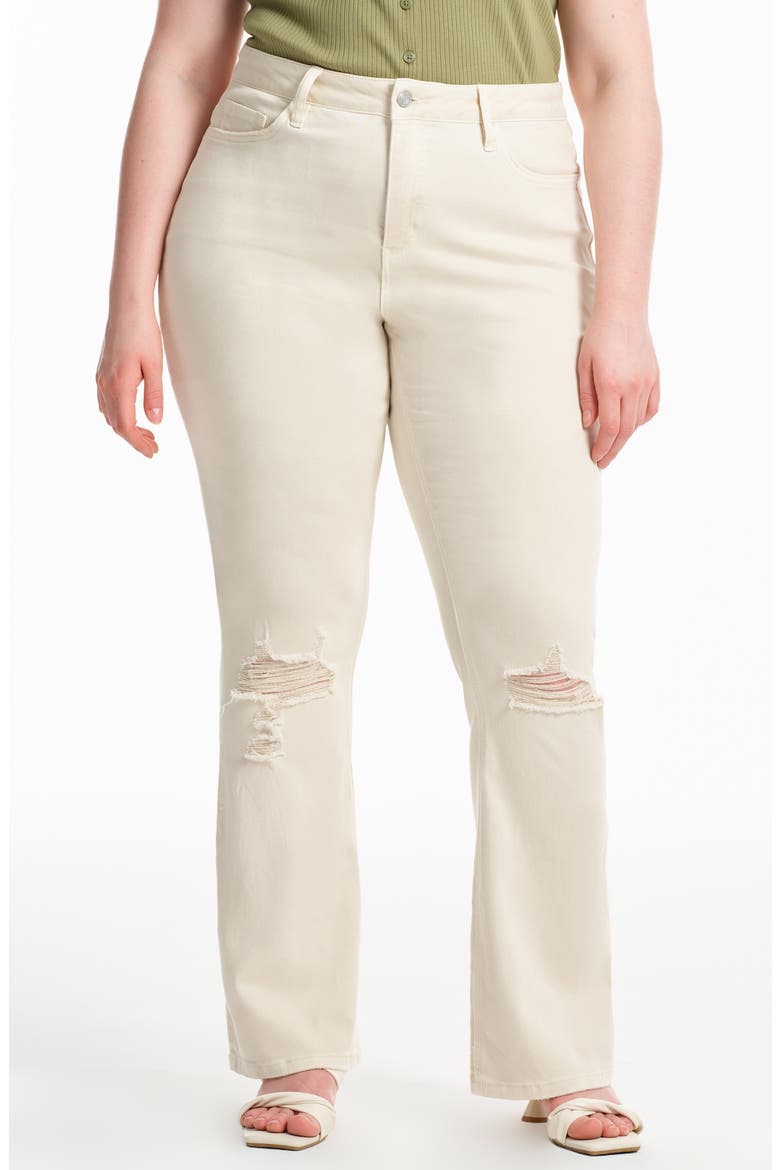 Emily High Waist Distressed Flare Leg Jean, Main, color, ECRU