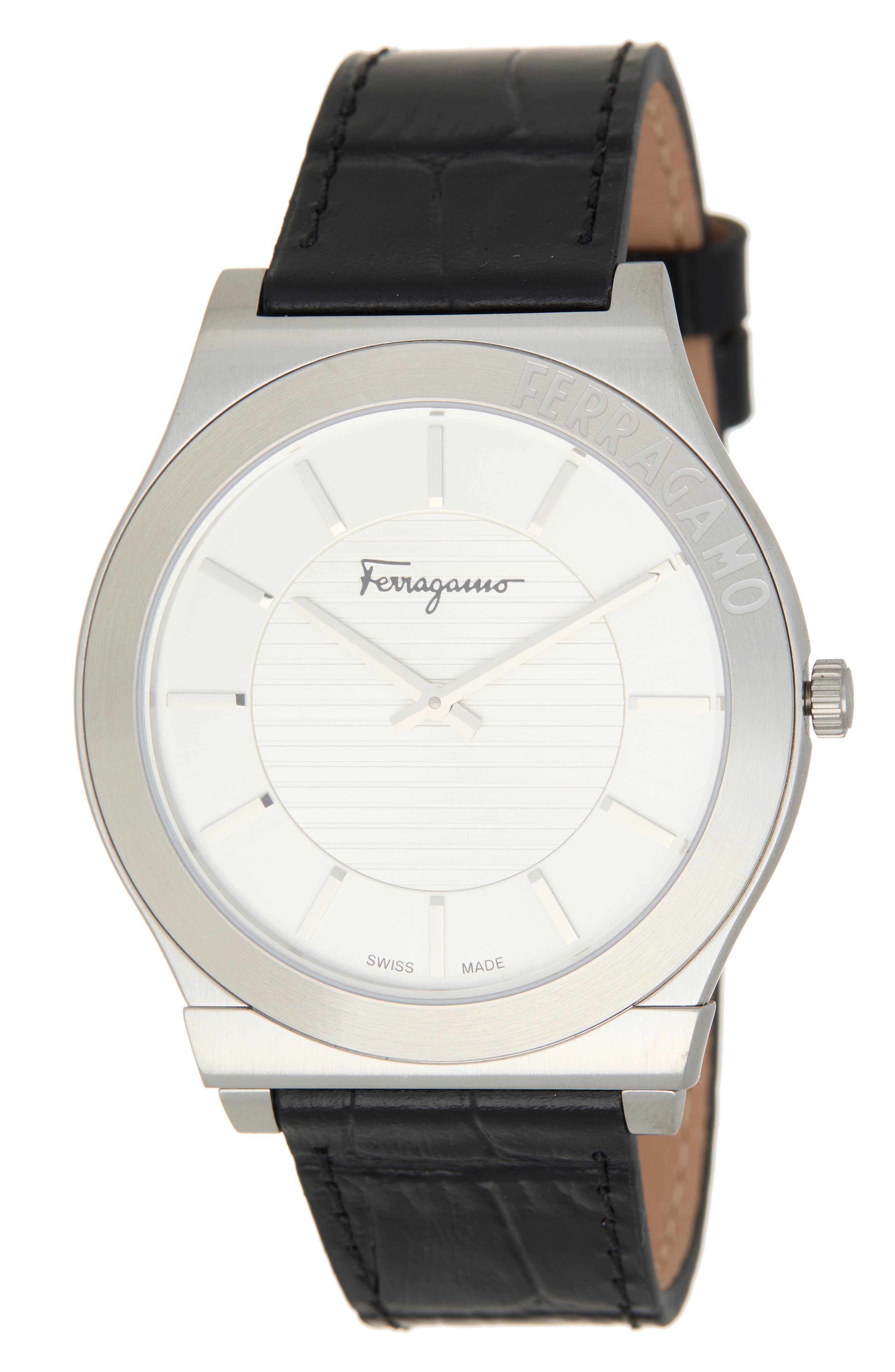 FERRAGAMO Gancini Swiss Quartz Leather Strap Watch, 38mm