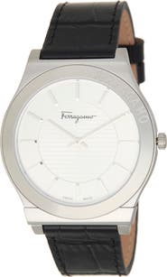 FERRAGAMO Gancini Swiss Quartz Leather Strap Watch, 38mm