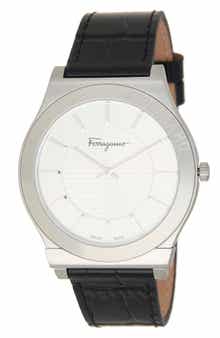FERRAGAMO Gancini Swiss Quartz Leather Strap Watch, 38mm