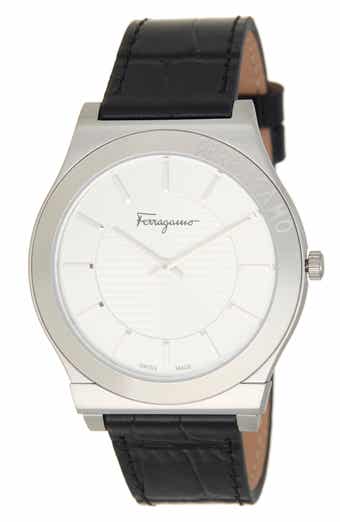 FERRAGAMO Gancini Swiss Quartz Leather Strap Watch, 38mm