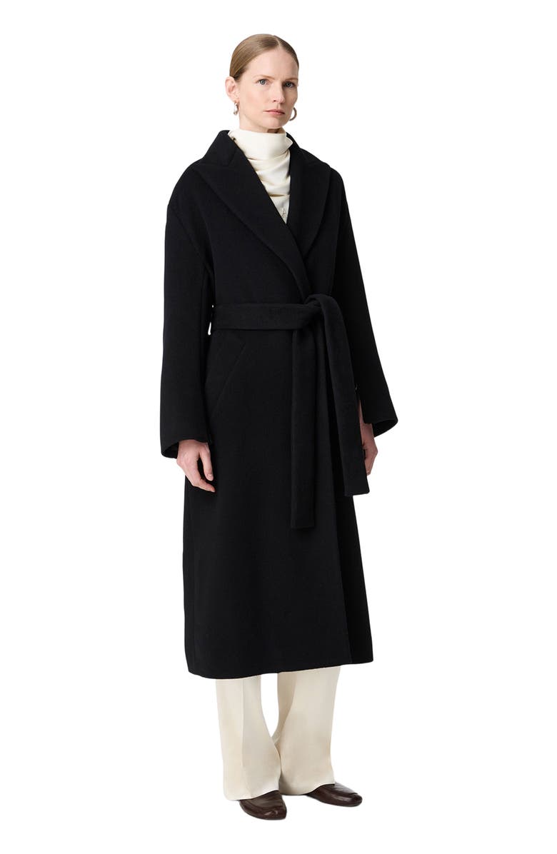 Another Tomorrow Double Breasted Wrap Coat, Alternate, color, Black
