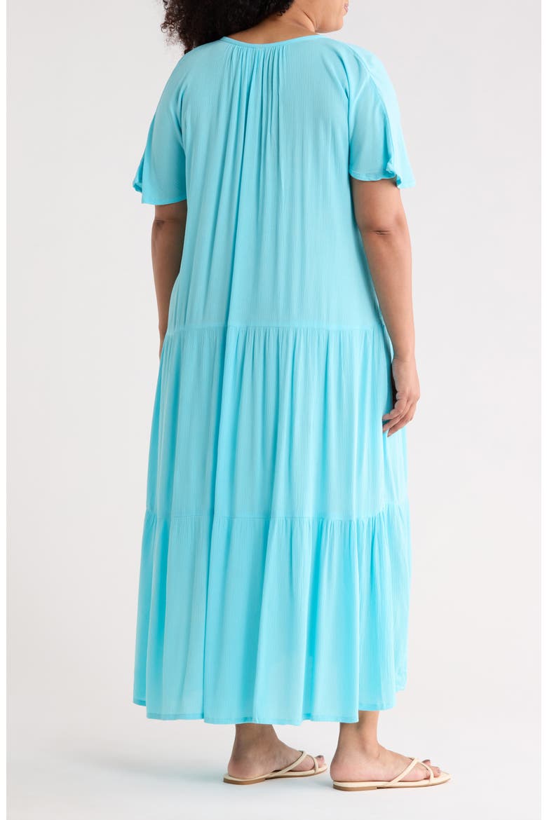 Short Sleeve Tiered Maxi Dress, Alternate, color, AQUA