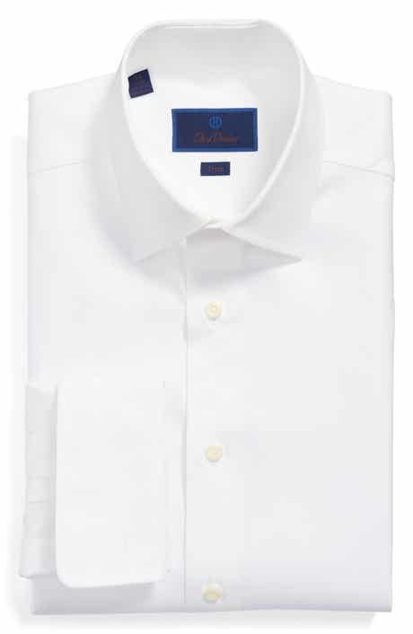 David Donahue Trim Fit Micro Bird's Eye French Cuff Dress Shirt