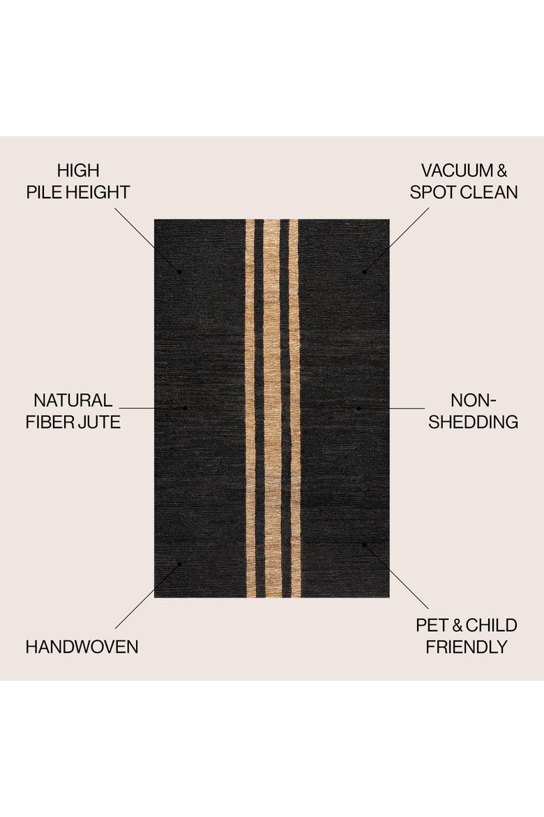 Olivier Rustic Farmhouse Wide Ticking Stripe Jute Area Rug, Alternate, color, Black/Natural