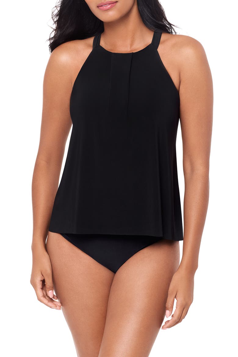 Esme Pleated Tankini Top, Main, color, BLACK