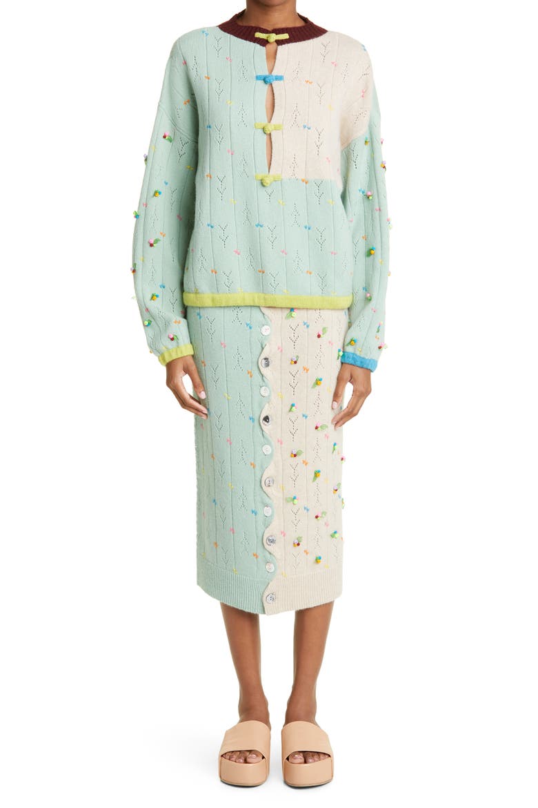 Rosie Pointelle Wool Midi Skirt (Nordstrom Exclusive), Alternate, color, LICHEN/ OATMEAL