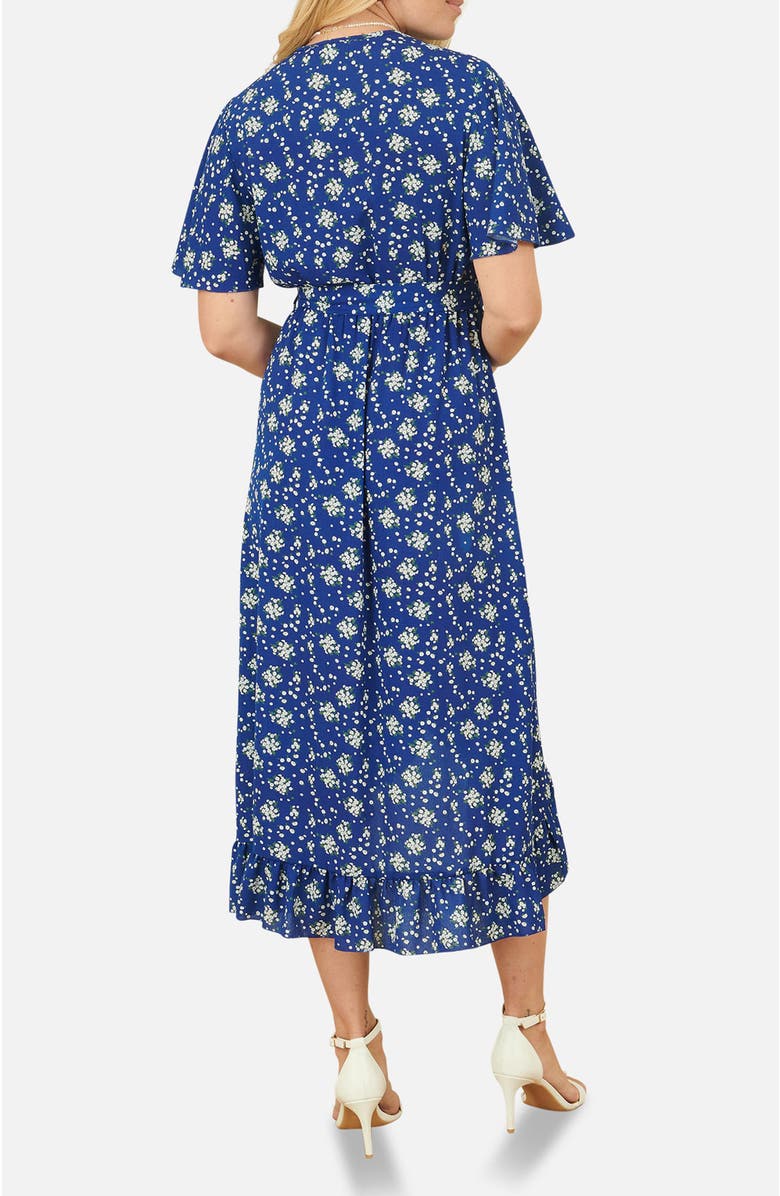 Yumi Frilled-Hem Wrap Midi Dress, Alternate, color, Blue