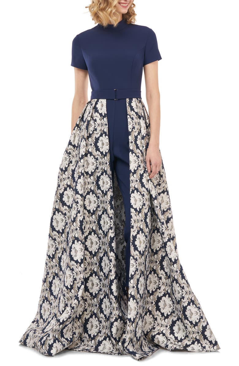 Kay Unger Donatella Jacquard & Stretch Crepe Maxi Romper, Alternate, color, 