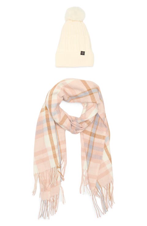 Faux Fur Pompom Beanie & Scarf Set