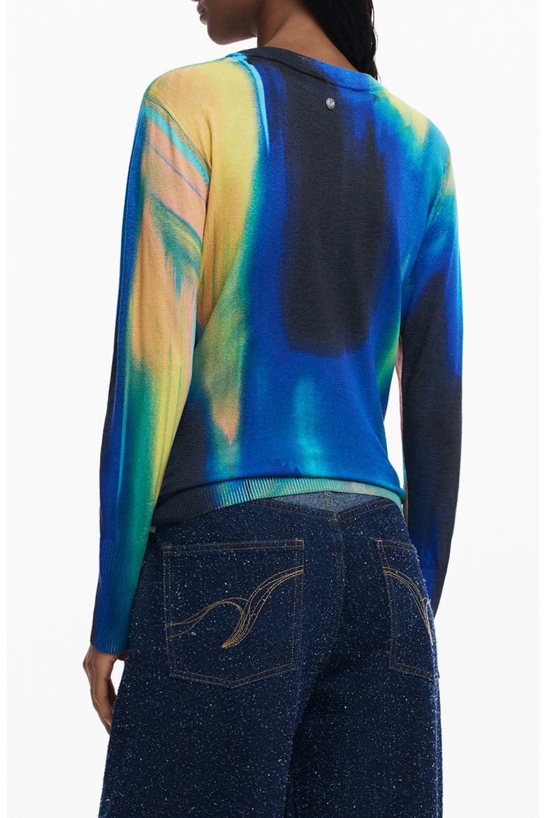 Abstract Print Fine Gauge Crewneck Sweater, Alternate, color, BLUE