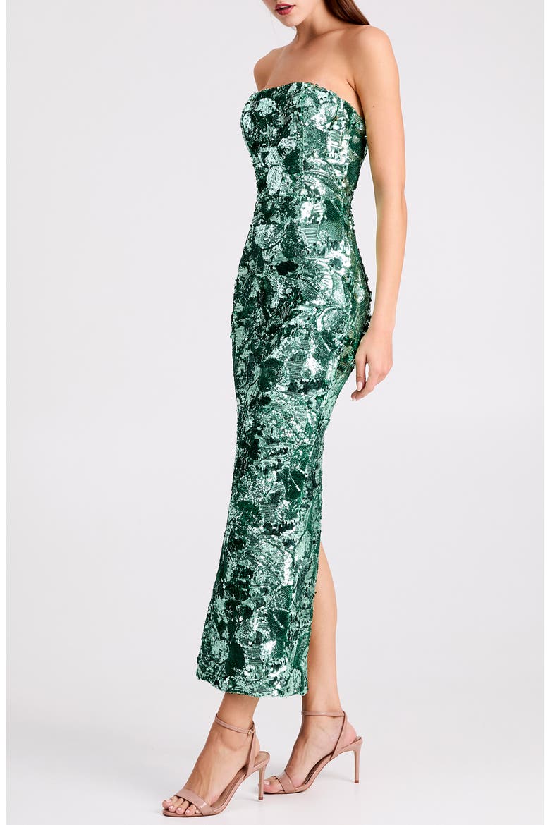 Leslie Pattern Sequin Strapless Gown, Alternate, color, TEAL