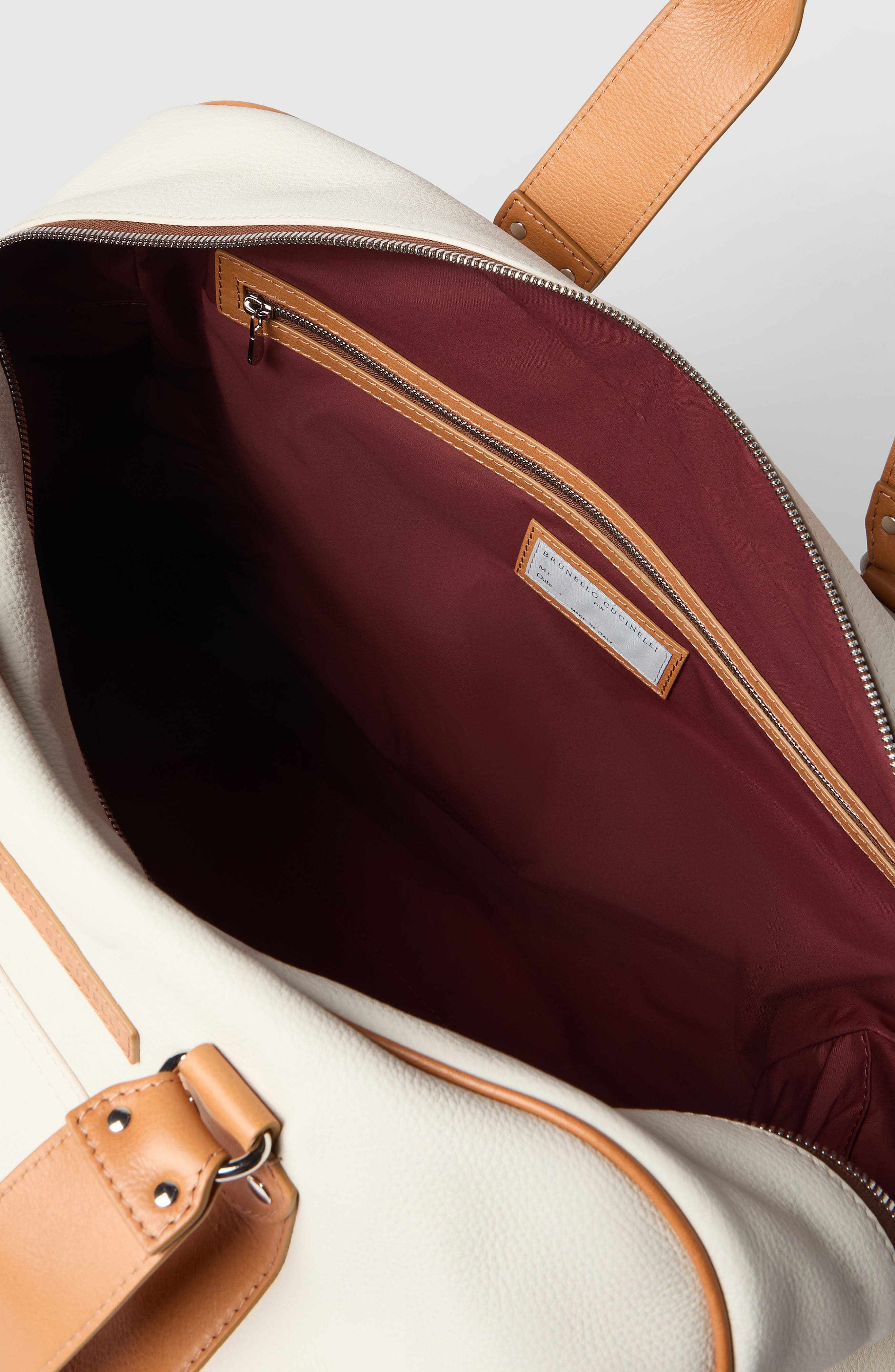 Grained calfskin and cowhide street bag, Alternate, color, Ivory