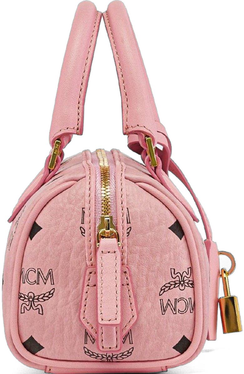 MCM Mini Ella Boston Bag in Visetos, Alternate, color, Soft Pink