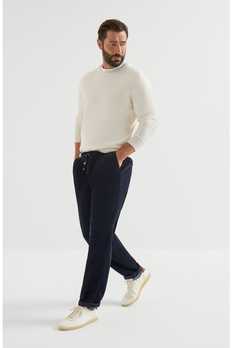 Garment-dyed trousers in cotton narrow wale corduroy with drawstring and double pleats, Alternate, color, Navy Blue