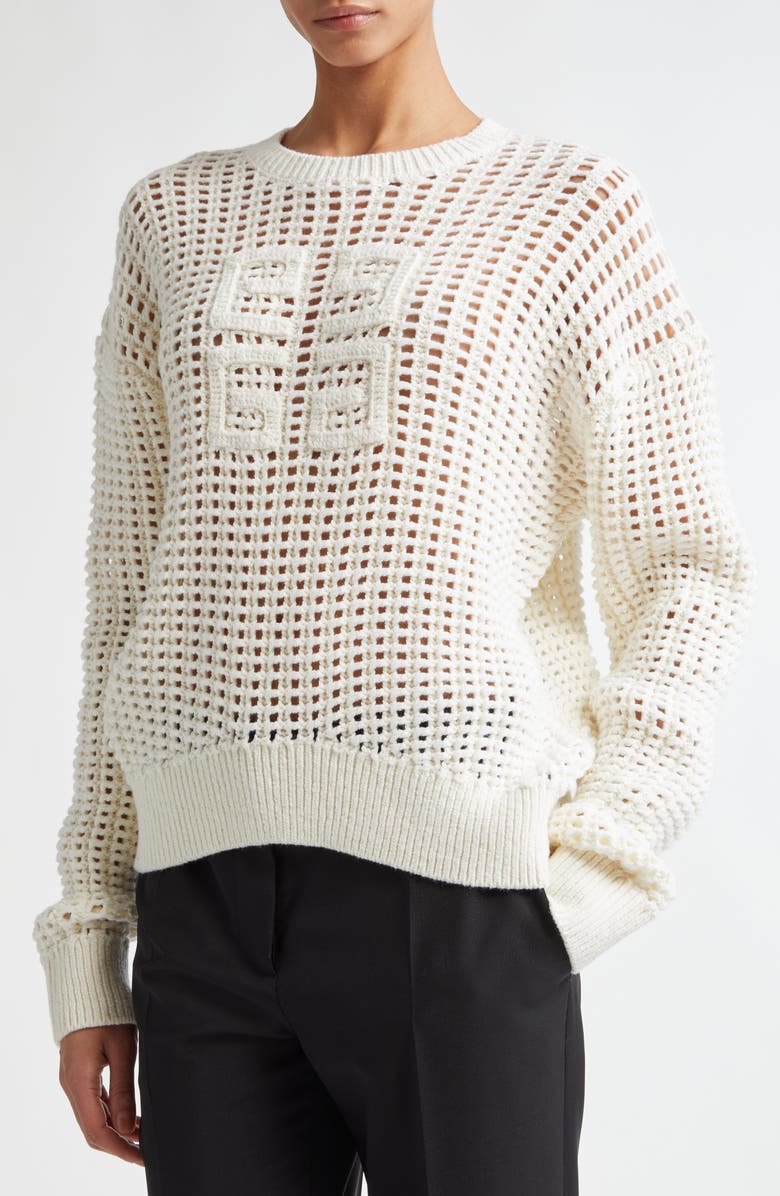 Givenchy 4G Logo Wool & Cashmere Open Stitch Sweater, Alternate, color, 