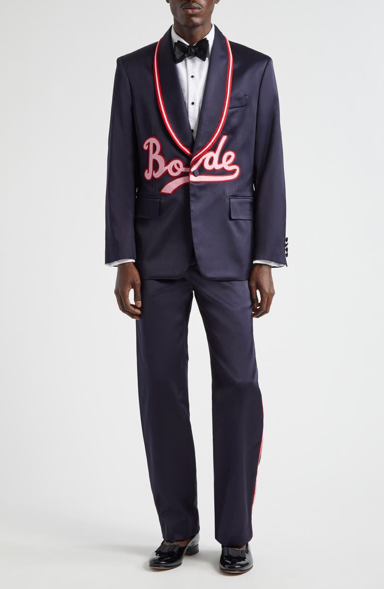 Bode Major League Side Stripe Suiting Trousers, Alternate, color, Navy