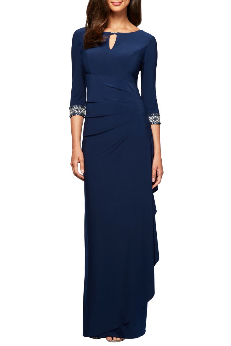 Embellished Side Ruched Gown, Main, color, COBALT