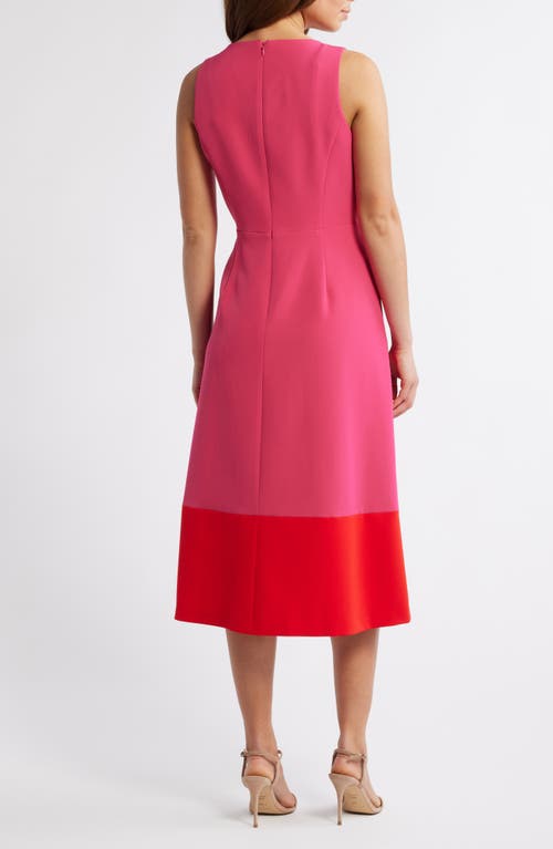 Anne Klein Colorblocked Midi Dress In Fuchsia Rose/poppy