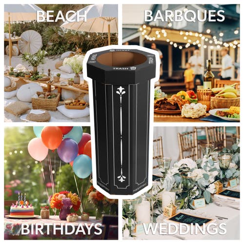 Happimess Fleur 25-gallon Classic Disposable Corrugated Cardboard Event Trash Can And Recycling Bin In Black