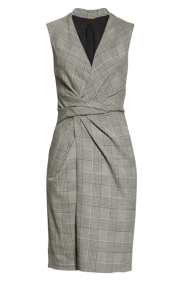 Adam Lippes Glen Plaid Drape Waist Sheath Dress, Alternate, color, 