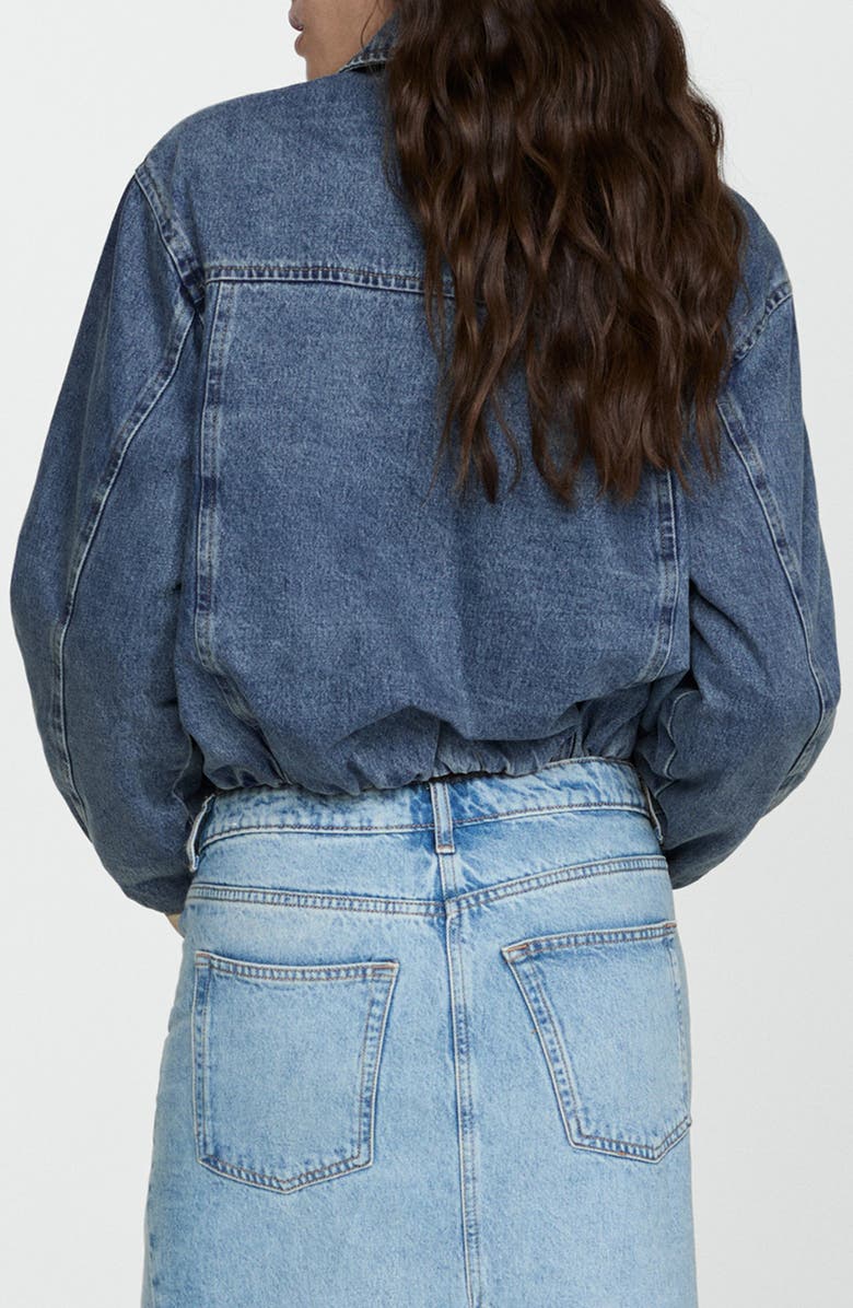 MANGO Crop Zip Lined Denim Bomber Jacket, Alternate, color,