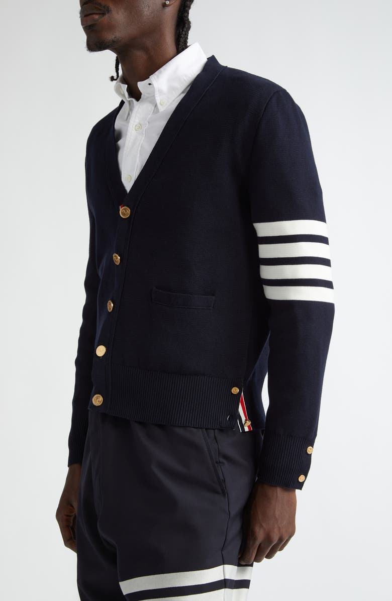 Thom Browne 4-Bar Milano Knit Cardigan, Alternate, color, Navy