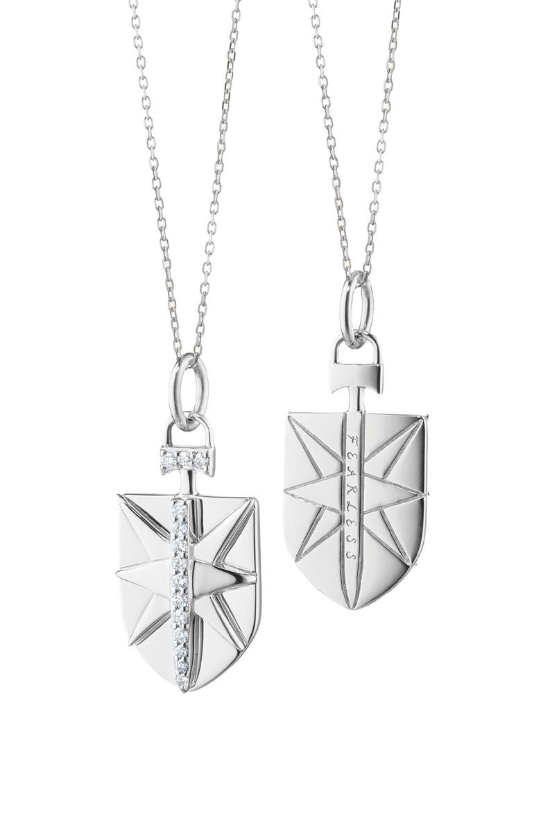 Monica Rich Kosann Mini Fearless Sterling Silver Pendant Necklace, Main, color, Silver