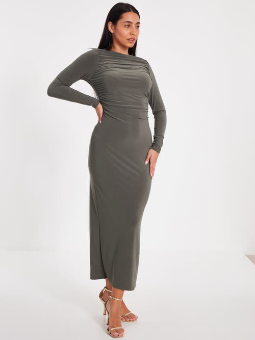 Quiz Ity Long Sleeve Maxi Dress In Brown