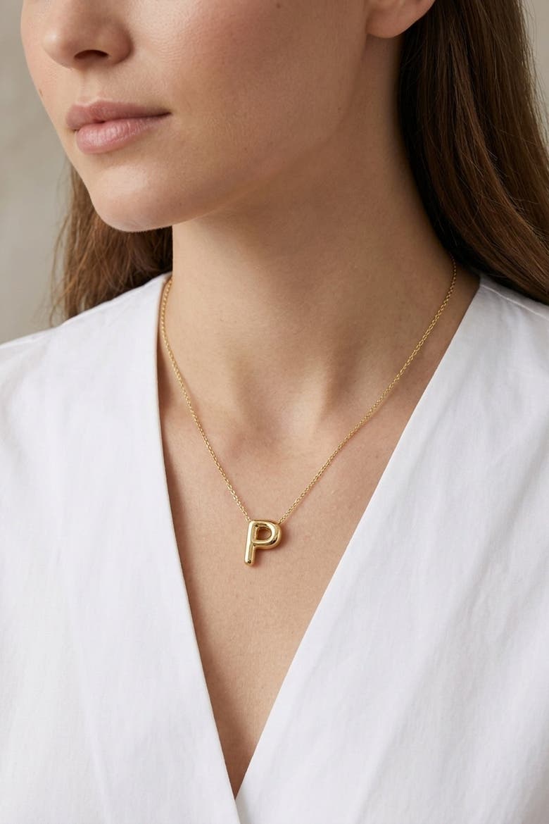 14K Gold Letter Initial Pendant Necklace, Alternate, color, Letter P